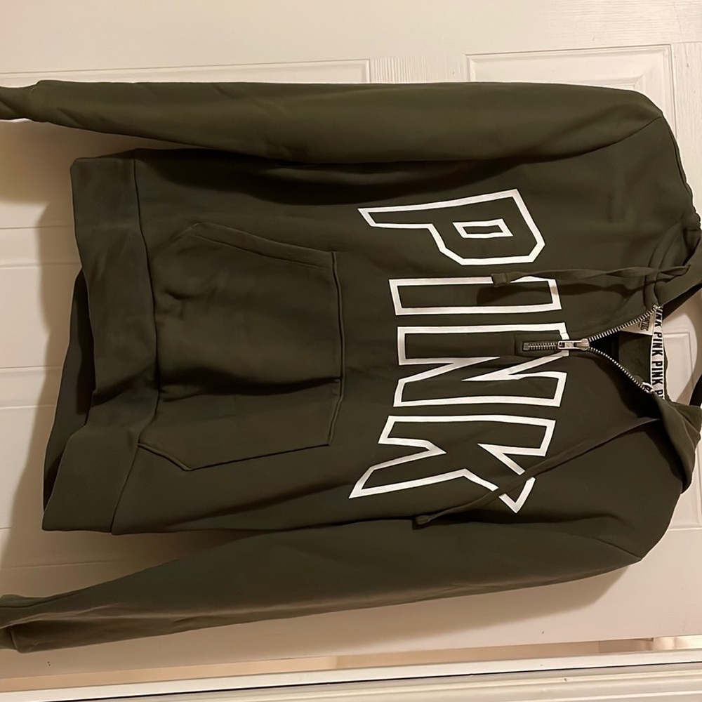 Green 3 quarter zip up hoodie from Pink, size medium